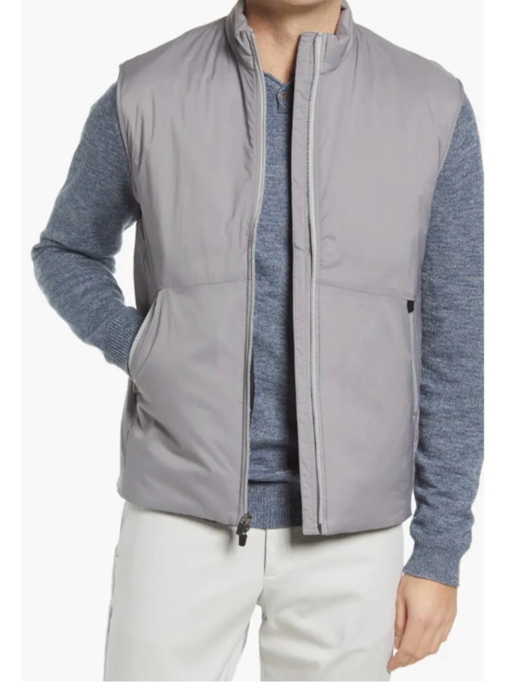 Johnnie-O Men’s Fox Full-Zip Stretch Nylon Puffer Vest Steel Grey Medium Golf